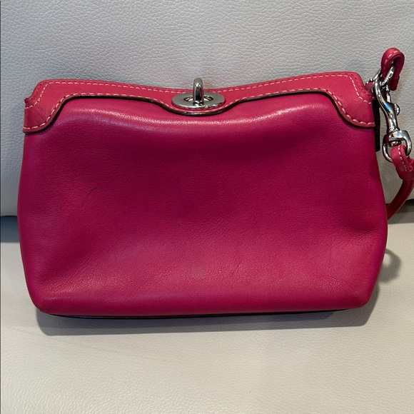 Coach Leather Mini Demi Baguette Fuchsia Wristlet - Picture 5 of 12